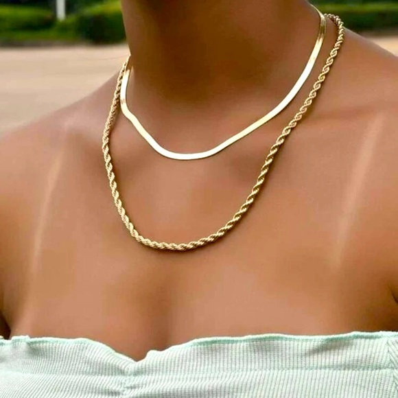 mam262 Jewelry - Double layered gold snake chain necklace